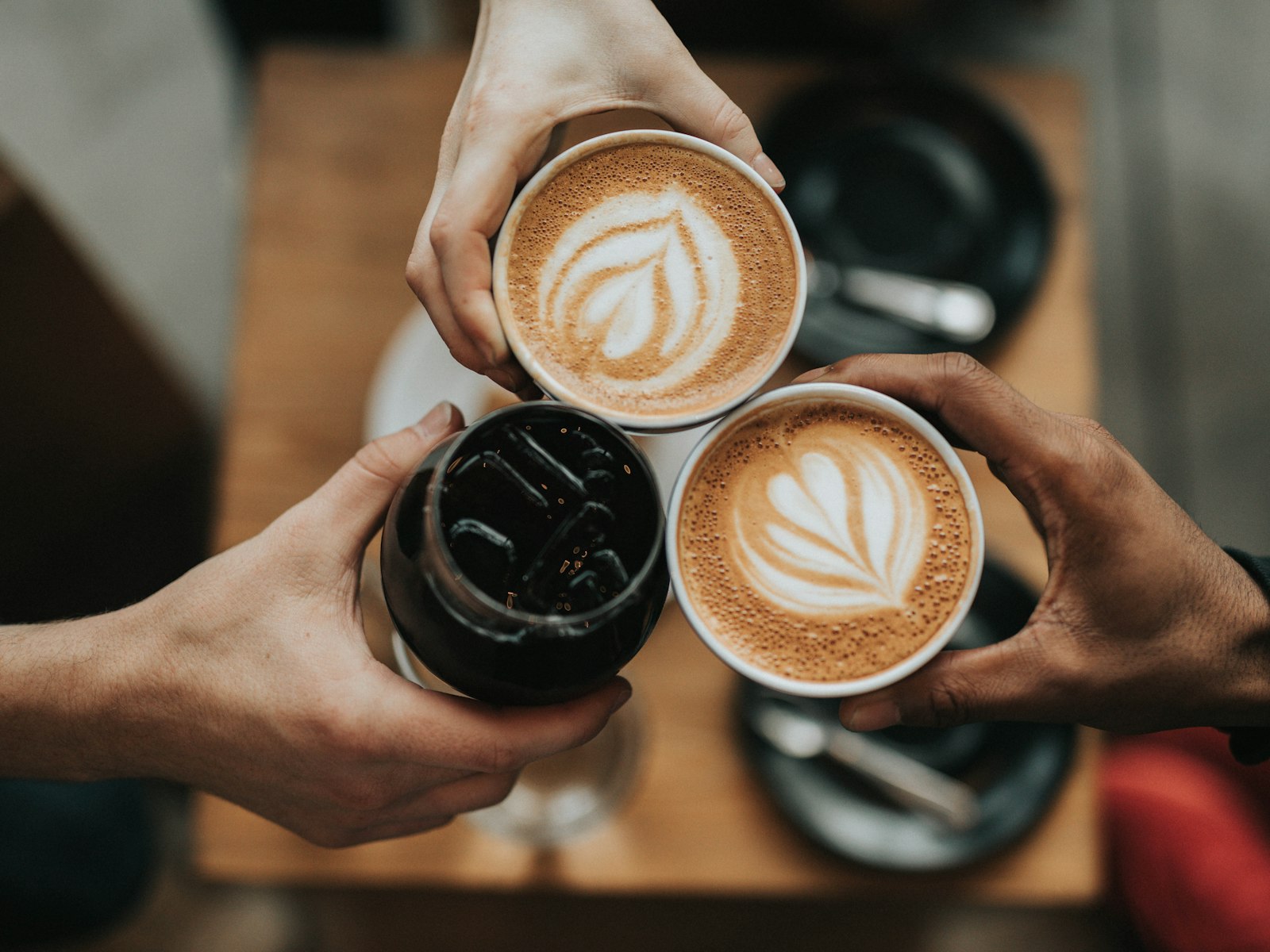 Two cups of coffee with latte art